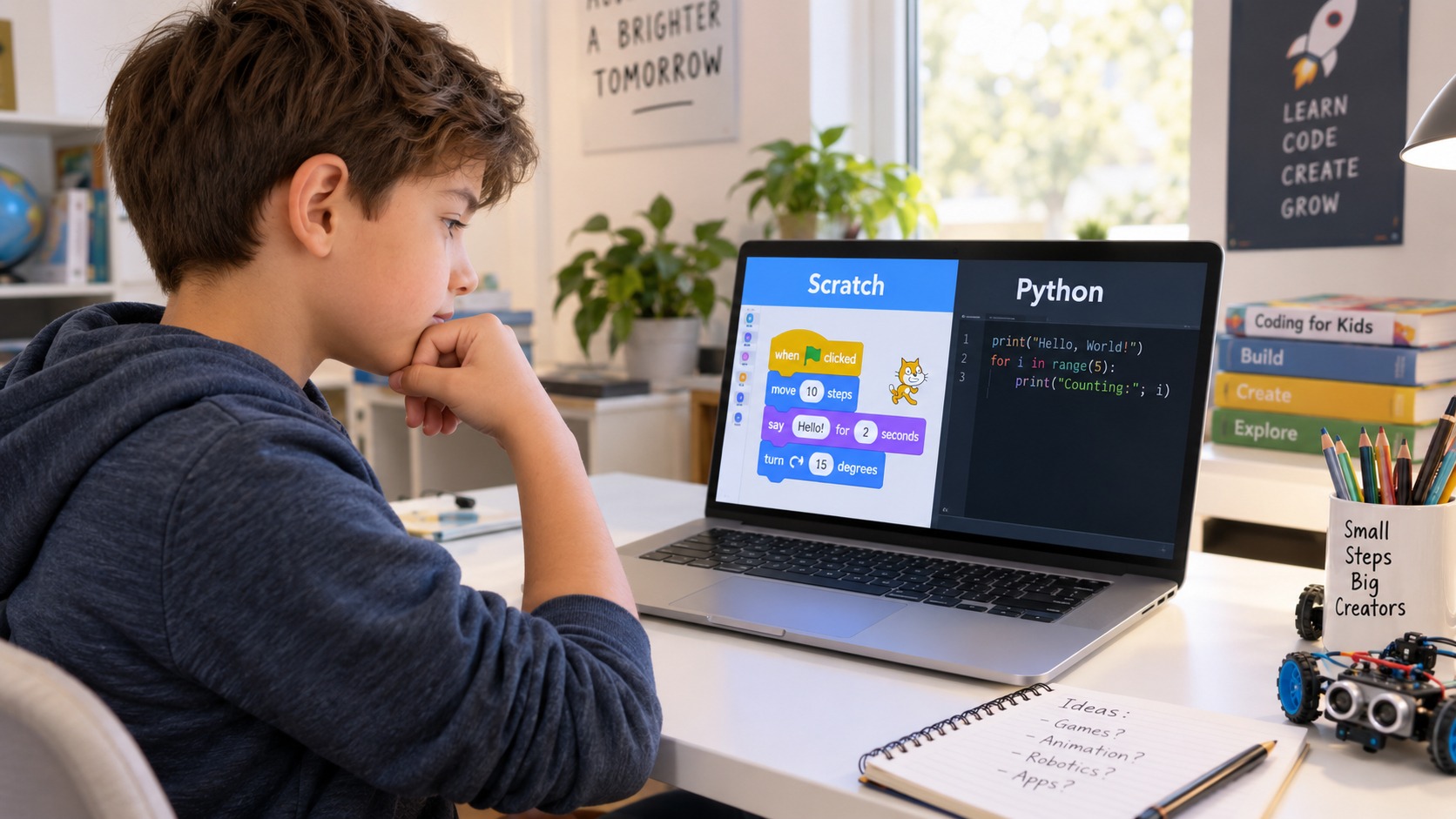 Scratch أم Python للأطفال؟ أيهما أفضل لطفلك؟ 1 مقارنه بين سكراتش و بايثون